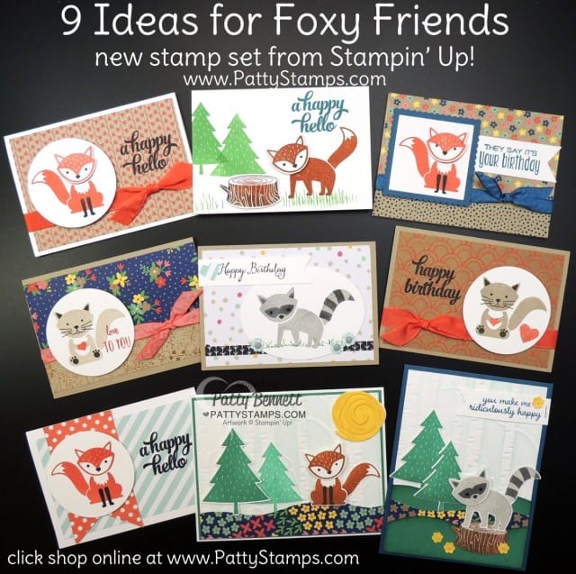 Foxy Friends stamp set and adorable Fox Builder punch RETIRING from the Stampin' Up! catalog! Cute punch art animal project ideas. www.PattyStamps.com