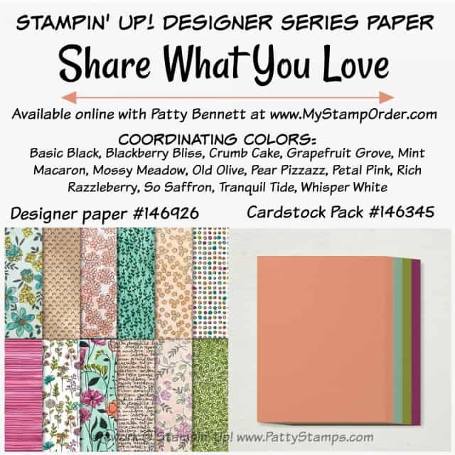 Stampin' UP! Share What You Love designer paper - available only while supplies last. Great for handmade cards and papercrafting projects.