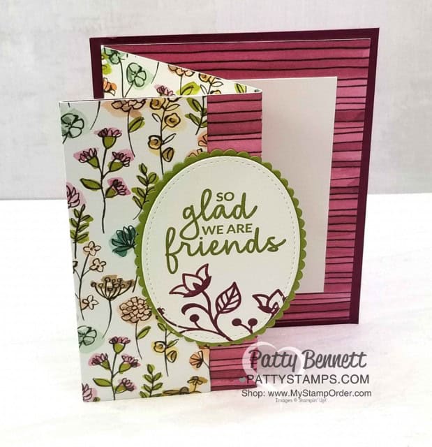 Fun Fold card idea featuring Stampin' UP! Share What You Love designer paper and the Incredible Like You stamps set. Retiring papercrafting supplies available while supplies last. www.PattyStamps.com
