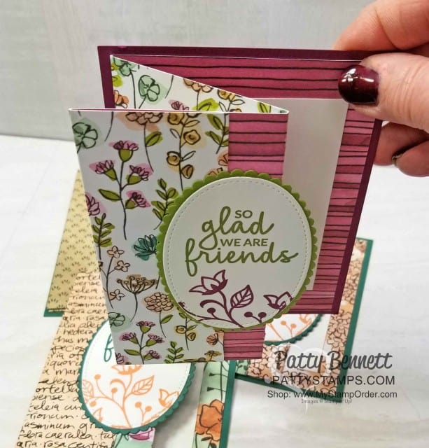 Fun Fold card idea featuring Stampin' UP! Share What You Love designer paper and the Incredible Like You stamps set. Retiring papercrafting supplies available while supplies last. www.PattyStamps.com