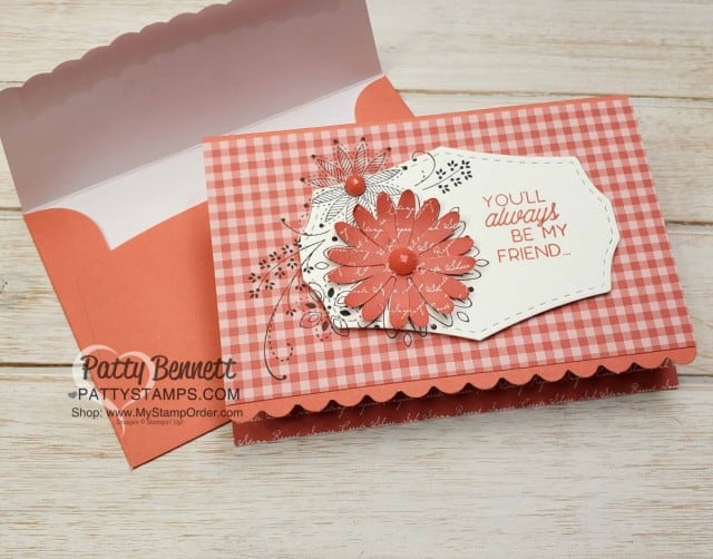 Terracotta Tile Scalloped Note Card with the Stampin' UP! A Little Lace set and Medium Daisy Punch. 6x6 In Color paper stack in Terracotta Tile. www.PattyStamps.com