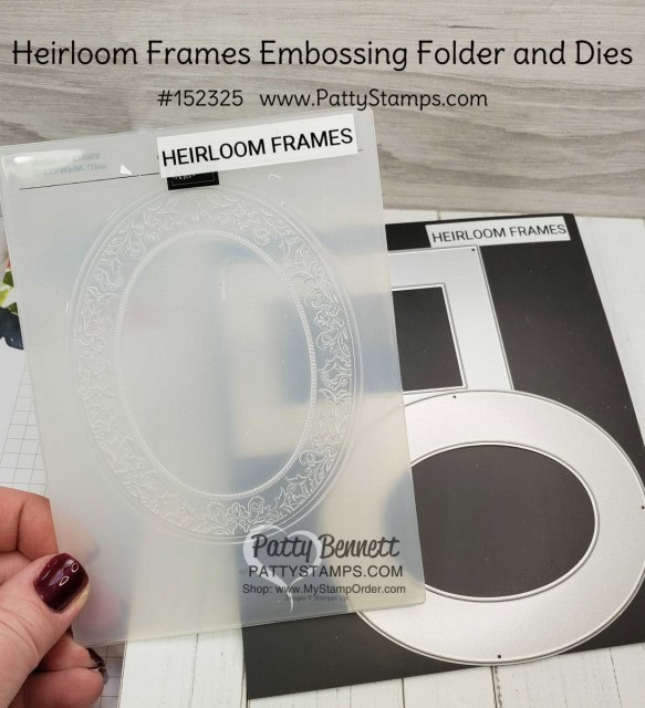 Stampin' UP! Heirloom Frames dies and Embossing folder #152325. Card ideas and how to use this great papercrafting frame combo from the Woven Threads suite by Patty Bennett