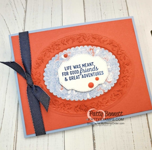 Stampin' UP! Heirloom Frames dies and Embossing folder #152325. Card ideas and how to use this great papercrafting frame combo from the Woven Threads suite by Patty Bennett
