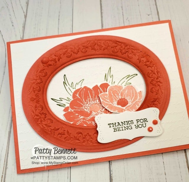 Stampin' UP! Heirloom Frames dies and Embossing folder #152325. Card ideas and how to use this great papercrafting frame combo from the Woven Threads suite by Patty Bennett