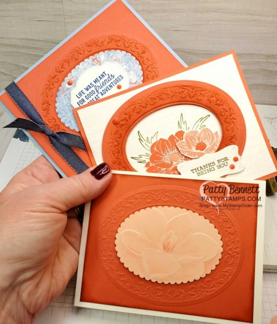 Stampin' UP! Heirloom Frames dies and Embossing folder #152325. Card ideas and how to use this great papercrafting frame combo from the Woven Threads suite by Patty Bennett