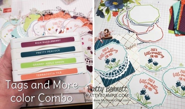 Color Combo for the Tags and More accessory kits with Copper Dotted Treat Bags. Prize Patrol for the Luv 2 Stamp Group New Stampin' UP! catalog event, June 2019. www.PattyStamps.com