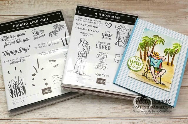 Birthday card and Amazon Gift Card Holder for Eric featuring Stampin' Up! stamp sets: A Good Man and Friend Like You. Stamped on Watercolor paper and colored with Stampin' UP! watercolor pencils and Aqua Painter, by Patty Bennett www.PattyStamps.com