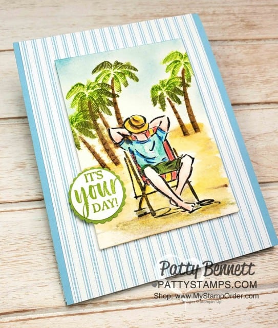 Birthday card and Amazon Gift Card Holder for Eric featuring Stampin' Up! stamp sets: A Good Man and Friend Like You. Stamped on Watercolor paper and colored with Stampin' UP! watercolor pencils and Aqua Painter, by Patty Bennett www.PattyStamps.com