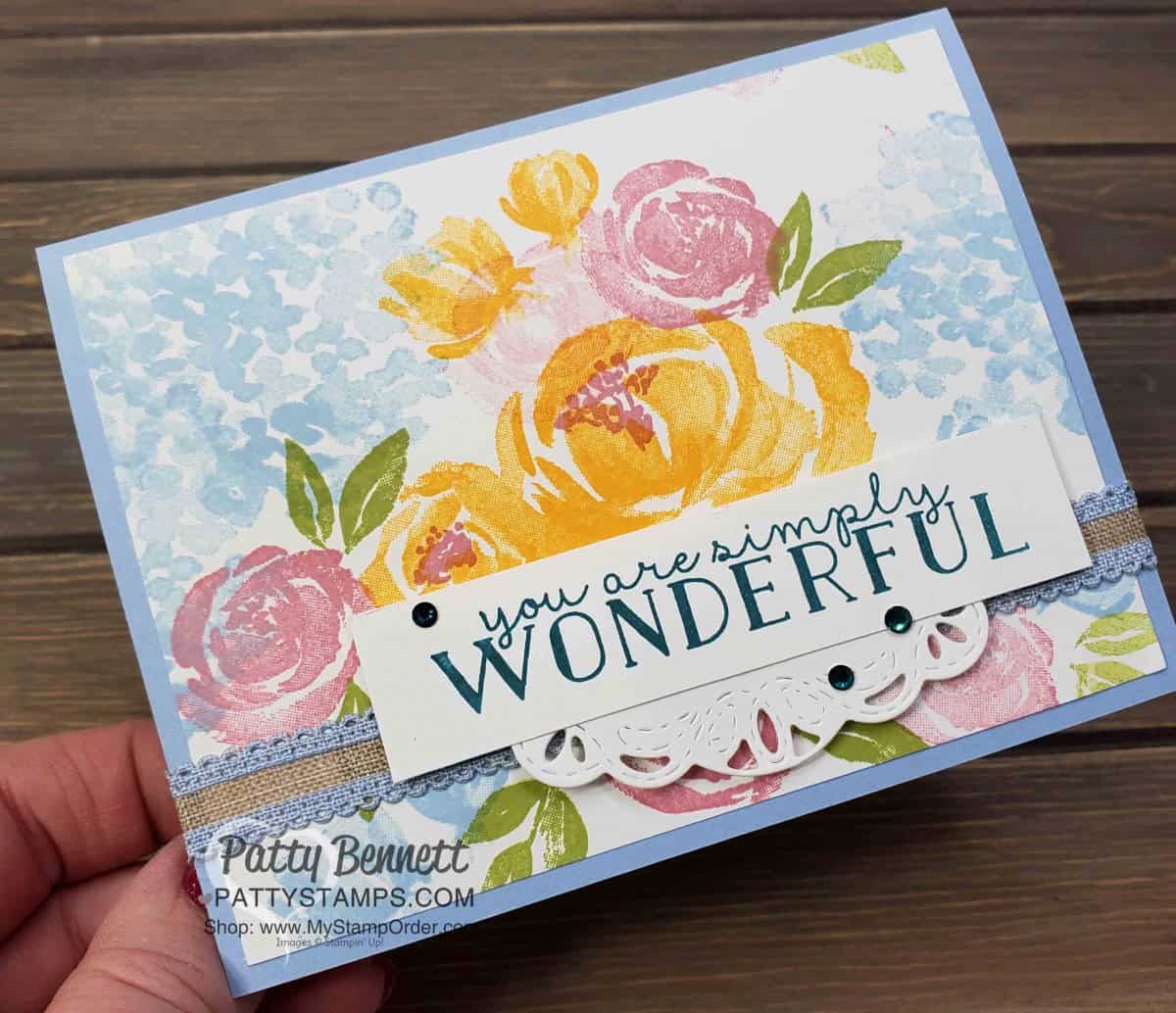 Beautiful Friendship floral stamp set from Stampin' UP! - Note Card Ideas by Patty Bennett featuring In Colors. www.PattyStamps.com