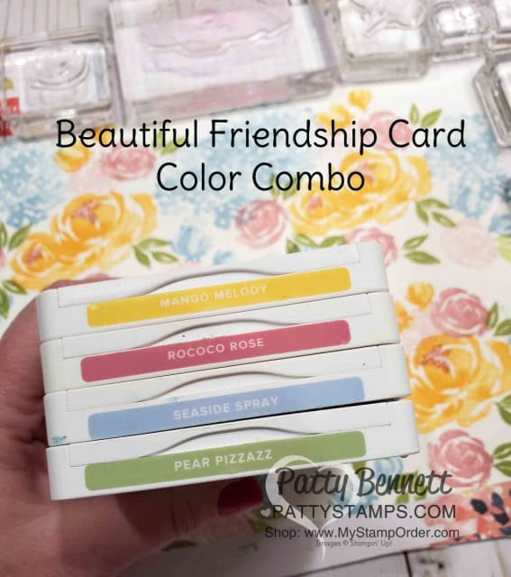 Color Combo for Beautiful Friendship floral stamp set from Stampin' UP! - Note Card Ideas by Patty Bennett featuring In Colors. www.PattyStamps.com