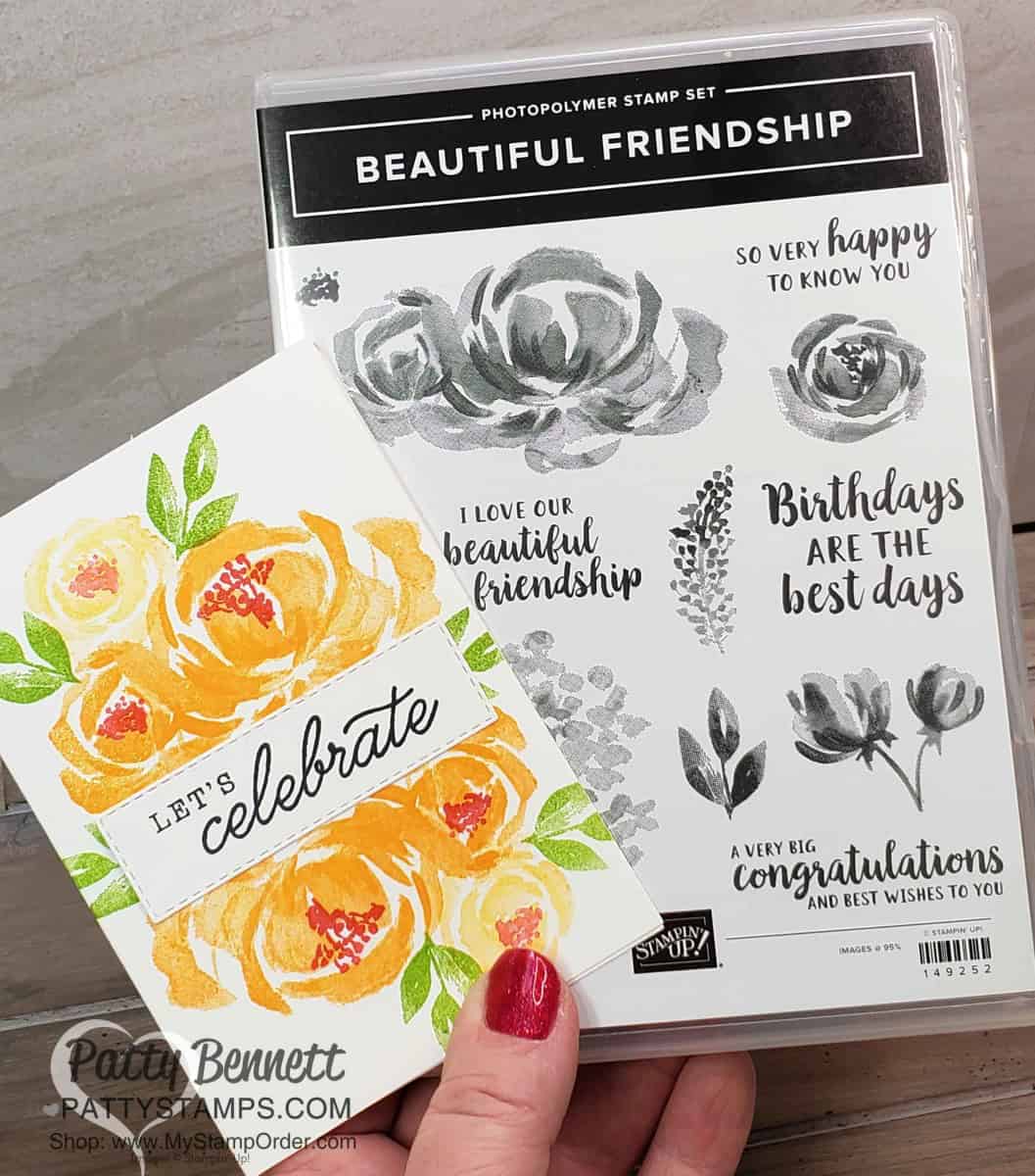 Beautiful Friendship floral stamp set from Stampin' Up!. Note Card ideas with rose stamp by Patty Bennett www.PattyStamps.com