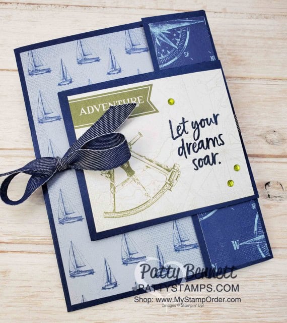 Stampin' UP! Come Sail Away Fun Fold Card with video tutorial, by Patty Bennett www.PattyStamps.com