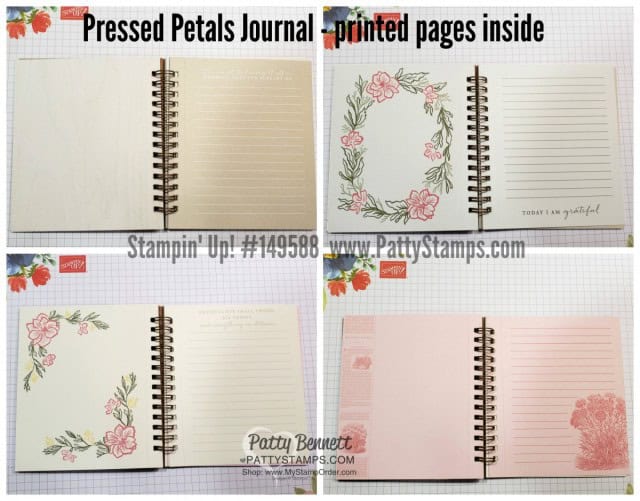 Stampin' UP! Pressed Petals Gratitude Journal cover idea - Luv 2 Stamp Group event June 2019 by Patty Bennett. Magnolia Lane Suite accessories. www.PattyStamps.com