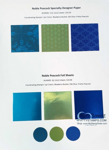 Stampin' Up! Noble Peacock Foil paper - Shop #149493 and #149495 with Patty Bennett www.PattyStamps.com