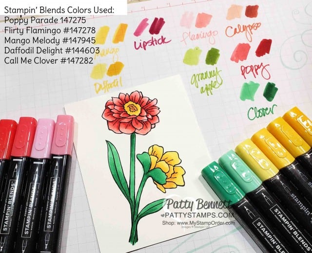 Color Swatching Stampin' Blends marker colors for the Stampin' Up! Band Together Stamp Set, #149231 colored with Stampin' Blends alcohol markers by Patty Bennett www.PattyStamps.com