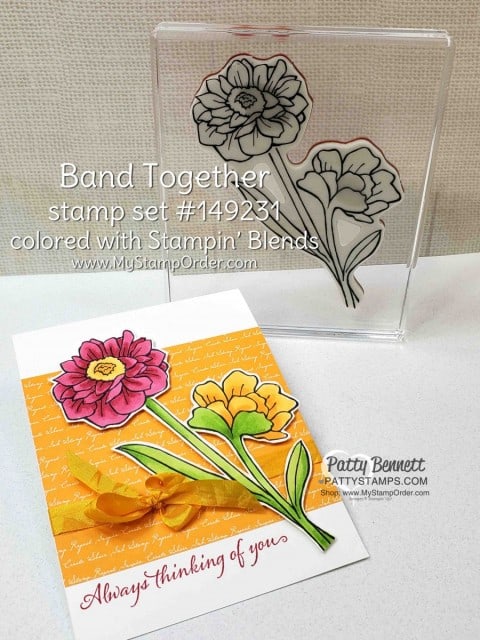 Stampin' Up! Band Together stamp set card idea featuring coloring with Stampin' Blends markers by Patty Bennett www.PattyStamps.com
