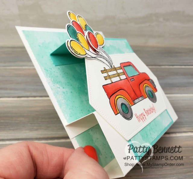 Birthday "Fun Fold" Card Idea featuring Stampin' Up! Ride with Me stamp set and Stampin' Blends markers by Patty Bennett. www.PattyStamps.com
