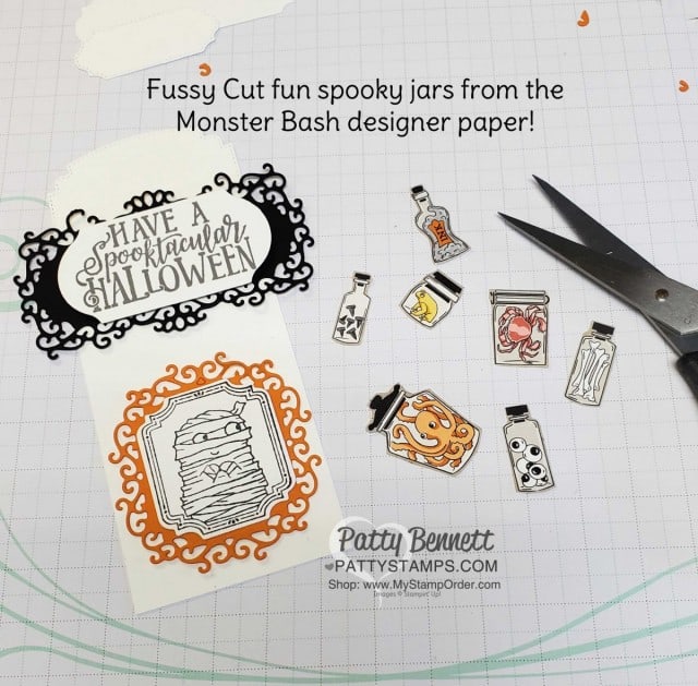Stampin' Up! Holiday Catalog 2019 Halloween tag: Monster Bash Suite and Ornate Frames dies by Patty Bennett, www.PattyStamps.com