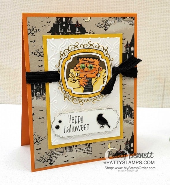 Stampin' Up! Holiday Catalog 2019 Halloween card: Monster Bash Suite and Ornate Frames dies by Patty Bennett, www.PattyStamps.com
