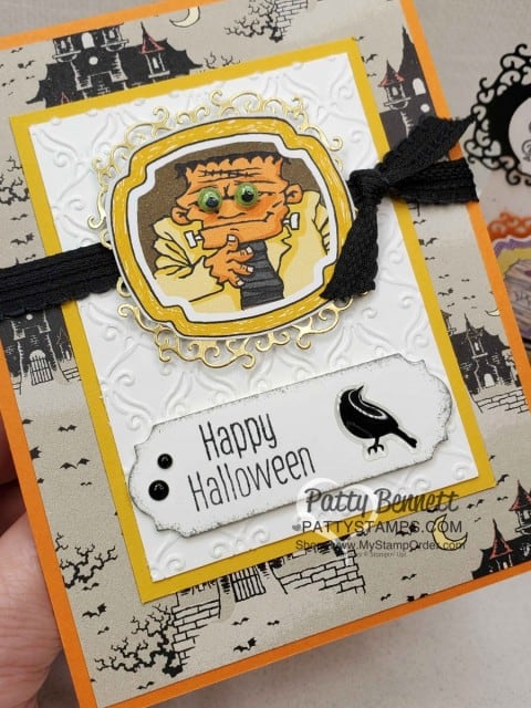 Stampin' Up! Holiday Catalog 2019 Halloween card: Monster Bash Suite and Ornate Frames dies by Patty Bennett, www.PattyStamps.com