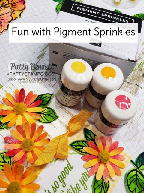 Paper Flowers created with Stampin' UP! Pigment Sprinkles featuring the medium Daisy Punch. By Patty Bennett www.PattyStamps.com
