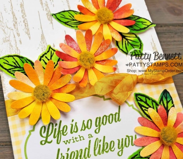 Floral Card created with Stampin' UP! Pigment Sprinkles featuring the medium Daisy Punch and the Birch Background stamp. By Patty Bennett www.PattyStamps.com