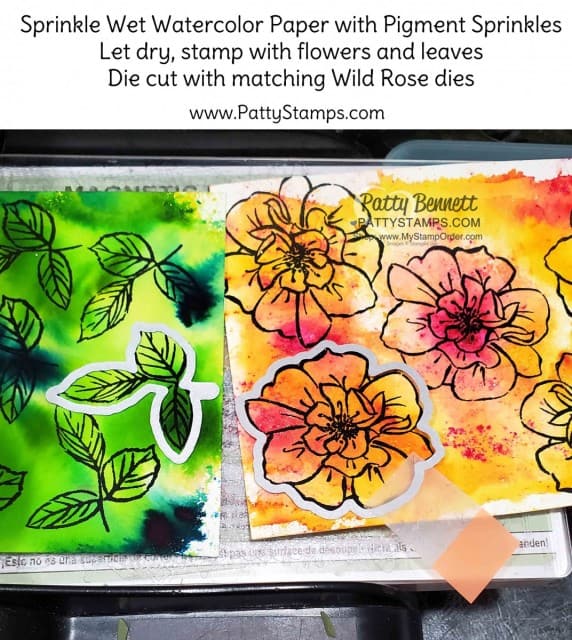 Paper Flowers created with Stampin' UP! Pigment Sprinkles featuring the To a Wild Rose stamp set and dies. By Patty Bennett www.PattyStamps.com