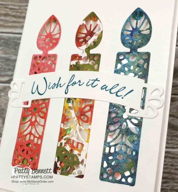 Wish for It All Shaker Card for birthdays featuring Stampin' Up! bundle and See a Silhouette designer paper. www.PattyStamps.com