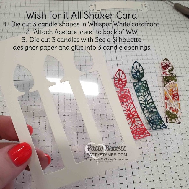 Wish for It All Shaker Card for birthdays featuring Stampin' Up! bundle and See a Silhouette designer paper. www.PattyStamps.com