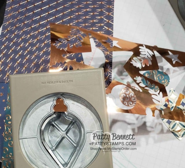 Craft Tip! Use up the pretty copper foil scraps from the Brightly Gleaming Foil Elements and create copper ornament toppers! by Patty Bennett www.PattyStamps.com