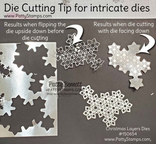 Die Cutting Tip for the Stampin' UP! Holiday catalog Christmas Layers dies, by Patty Bennett www.PattyStamps.com