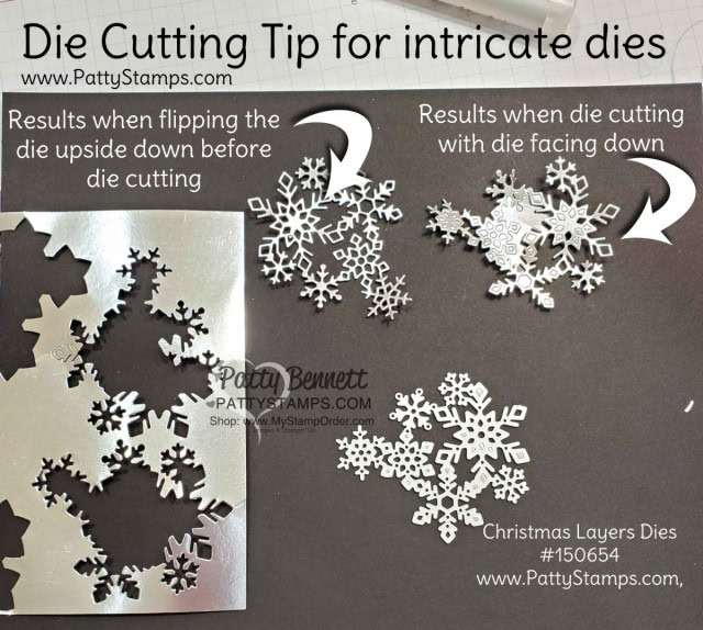Die Cutting Tip for the Stampin' UP! Holiday catalog Christmas Layers dies, by Patty Bennett www.PattyStamps.com
