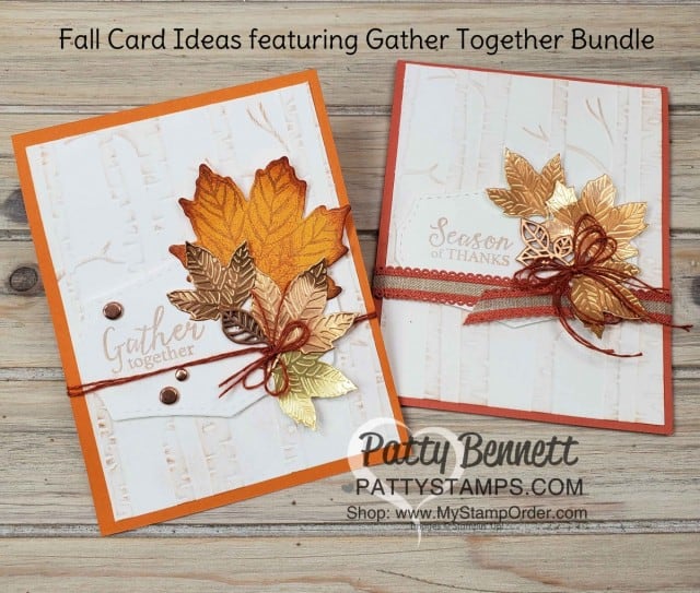 Stampin' Up! Gather Together bundle Fall Card idea featuring Woodland Embossing folder and Copper Delicata Metallic ink, by Patty Bennett www.PattyStamps.com