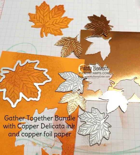 Stampin' Up! Fall idea featuring Gather Together Bundle and Copper Delicata Metallic ink, by Patty Bennett www.PattyStamps.com
