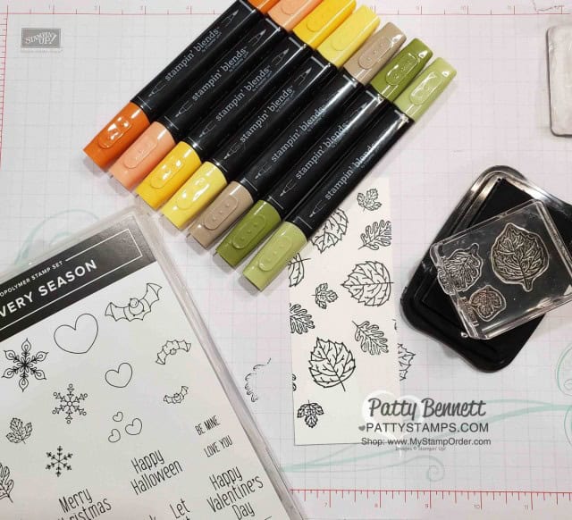Stampin' UP! To Every Season stamp set and punch bundle: Fall Leaf Notecard idea featuring Stampin' Blends and Leaf punch. Patty Bennett www.PattyStamps.com