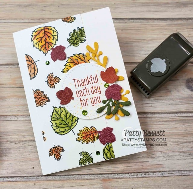 Stampin' UP! To Every Season stamp set and punch bundle: Fall Leaf Notecard idea featuring Stampin' Blends and Leaf punch. Patty Bennett www.PattyStamps.com