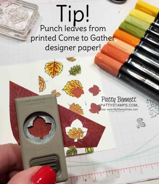 Stampin' UP! To Every Season stamp set and punch bundle: Fall Leaf Notecard idea featuring Stampin' Blends and Leaf punch. Patty Bennett www.PattyStamps.com