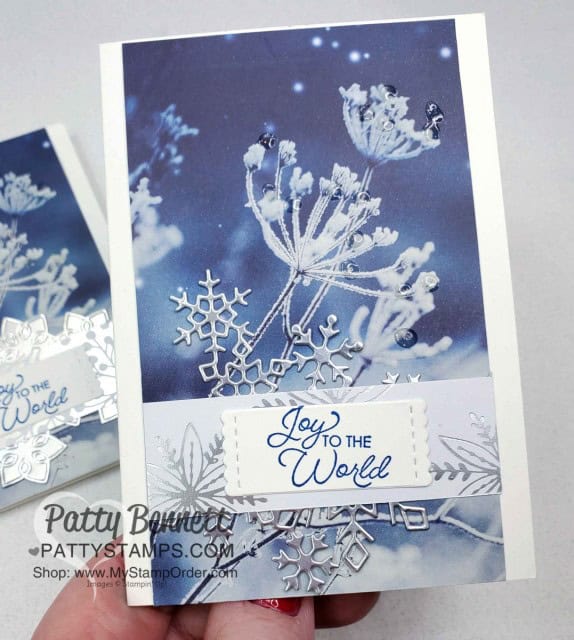 Feels Like Frost designer paper Christmas Card Idea featuring Stampin' UP! Holiday catalog products and Christmas Layers dies, by Patty Bennett www.PattyStamps.com