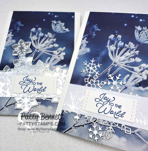 Feels Like Frost designer paper Christmas Card Idea featuring Stampin' UP! Holiday catalog products and Christmas Layers dies, by Patty Bennett www.PattyStamps.com
