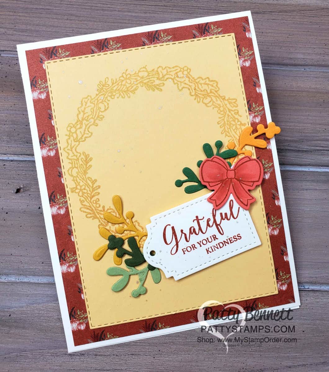 Stampin' UP! Seasonal Wreaths set with Gold Delicata Metallic ink. Fall card ideas by Patty Bennett, www.PattyStamps.com