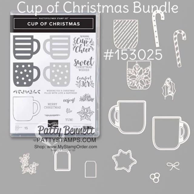 153025 Stampin Up Cup of Christmas bundle featuring Cup of Cheer dies and Cup of Christmas stamp set.