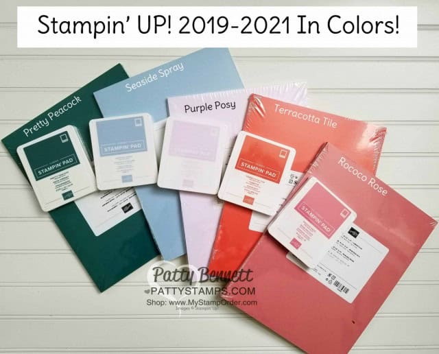 Stampin' UP! 2019-2021 In Colors: Pretty Peacock, Seaside Spray, Purple Posy, Terracotta Tile, Rococo Rose. Shop online www.MyStampOrder.com