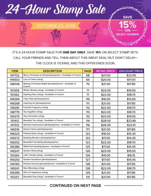 24 Hour Flash Sale - 15% off select Stampin' UP! stamp sets Wed. Oct. 23, 2019 only! shop with Patty Bennett www.PattyStamps.com
