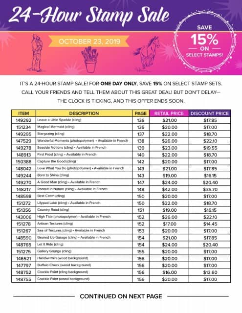 24 Hour Flash Sale - 15% off select Stampin' UP! stamp sets Wed. Oct. 23, 2019 only! shop with Patty Bennett www.PattyStamps.com