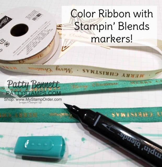 Craft Tip: color light colored ribbon with Stampin' Blends markers to match your papercrafting projects! www.PattyStamps.com