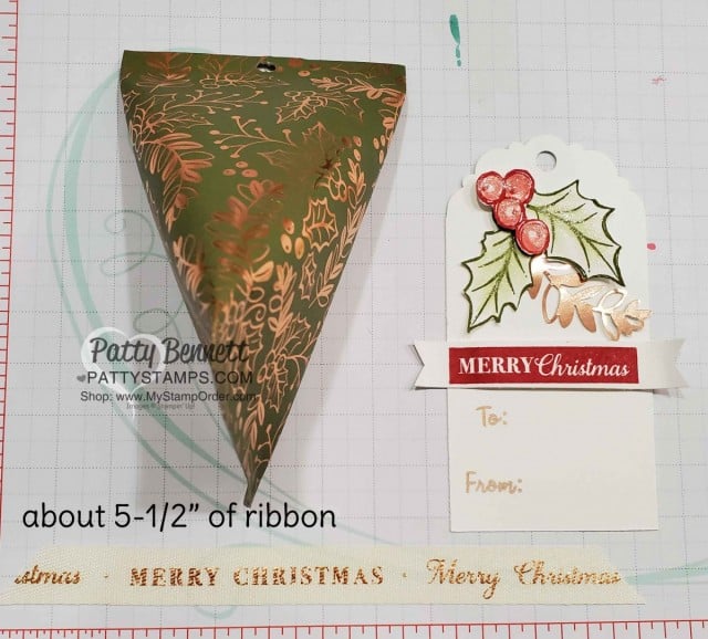 Supplies for Sour Cream Twist Christmas Candy treat pouch featuring Stampin' UP! Brightly Gleaming designer paper and Christmas Gleaming stamp set. by Patty Bennett www.PattyStamps.com