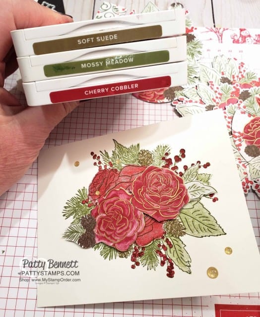 Christmastime is Here suite from Stampin Up Christmas Rose stamp set card idea color combo. By Patty Bennett www.PattyStamps.com