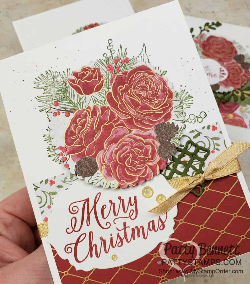 Christmastime is Here suite from Stampin Up - designer paper die cut with Scallop Circle, Christmas Card idea by Patty Bennett www.PattyStamps.com