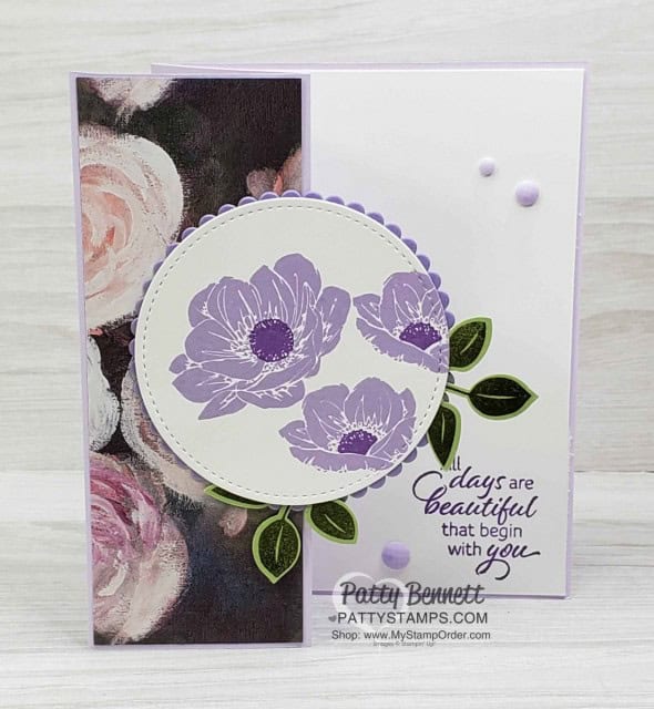 Z Fold Card featuring Stampin' UP! Floral Essence stamp set and Purple Posy ink, with Perennial Essence designer paper by Patty Bennett www.PattyStamps.com