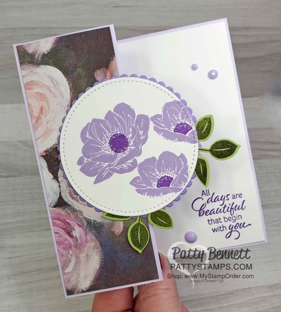 Z Fold Card featuring Stampin' UP! Floral Essence stamp set and Purple Posy ink, with Perennial Essence designer paper by Patty Bennett www.PattyStamps.com